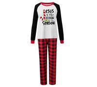 Generisch 2026 Famille : Eine vierköpfige Familie, Winter, Rot Kariert, Familienheimkleidung, Weihnachtsoberteil -Hose, zweiteiliges Pyjama-Set (Mama), Rouge, XL