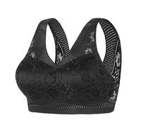 Generisch · 2026 Femme Été Soie Glace Sans Couture Beauté Dos Raffermissant Ensemble Sans Anneau en Acier Soutien-gorge Essuie-Gorge Dentelle Femmes Gousset Poitrine Gilet de Sport, Noir , M