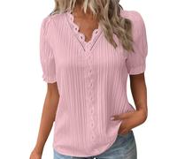 Generisch 2026 - Femmes Été Dentelle Col en V Couleur Unie Élégante Chemise Mode Couleur Unie Élégant Chemisier Manches Courtes Confortable Doux T Ensembles d'entraînement Femmes, RD2, XL