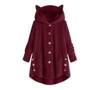 Generisch 2026 Femmes Grande Taille Casual Bloc de Couleur Sweatshirt Bouton Pull à Capuche Lâche Blouse Manteau Chaud, Bordeaux, XL