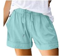 Generisch 2026 Femmes Grande Taille Shorts Casual 2024 Été Plage Cordon de Serrage Shorts avec Poches Lâche Mignon Vacances Vêtements Tendance, bleu ciel, M