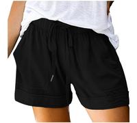 Generisch 2026 Femmes Grande Taille Shorts Casual 2024 Été Plage Cordon de Serrage Shorts avec Poches Lâche Mignon Vacances Vêtements Tendance, Noir , S