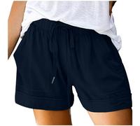 Generisch 2026 Femmes Grande Taille Shorts Casual 2024 Été Plage Cordon de Serrage Shorts avec Poches Lâche Mignon Vacances Vêtements Tendance, Marine, L