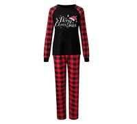 Generisch 2026 Femmes Mom Merry Christmas Imprimé Tops Pantalons Plaid Ensemble Family Matching Pyjamas Vêtements de Nuit (Noir, XL)