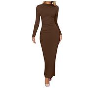 Generisch 2026 Femmes Nouveau Sentiment Mince Senior Sensation De Couleur Solide Tempérament Longue Poche Fessée Robe Fessée, café, M