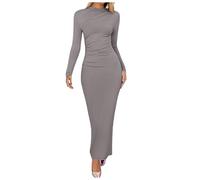 Generisch 2026 Femmes Nouveau Sentiment Mince Senior Sensation De Couleur Solide Tempérament Longue Poche Fessée Robe Fessée, Gris clair., M
