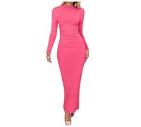 Generisch 2026 Femmes Nouveau Sentiment Mince Senior Sensation De Couleur Solide Tempérament Longue Poche Fessée Robe Fessée, Rose, S