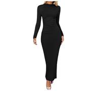 Generisch 2026 Femmes Nouveau Sentiment Mince Senior Sensation De Couleur Solide Tempérament Longue Poche Fessée Robe Fessée, Noir , M