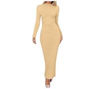 Generisch 2026 Femmes Nouveau Sentiment Mince Senior Sensation De Couleur Solide Tempérament Longue Poche Fessée Robe Fessée, kaki, M