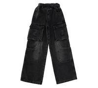 Generisch 2026 Filles Hiver Doublure Polaire Jeans Chaud Épais Pantalon Cargo Jambe Droite Coupe Ample Pantalon Décontracté pour Enfants Plus Grands Adolescents, Noir , 8-9 ans