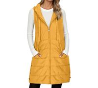 Generisch 2026 Gilet en duvet d'hiver isolé, chaud, sans manches, fermeture à boutons, fermeture éclair, vêtement d'extérieur pour femme, veste matelassée (jaune, S)
