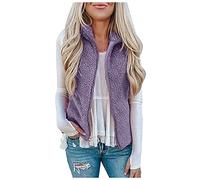 Generisch 2026 - Gilet en peluche décontracté de couleur unie pour femme - Fermeture éclair intégrale - Veste sans manches - Hiver quotidien ample et chaud - Veste polaire pour femme - Noir, lilas