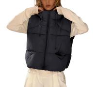 Generisch 2026 Gilet matelassé léger pour femme avec coupe ample décontractée Veste courte sans manches pour l'hiver Manteau chaud, Noir , XL