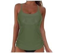 Generisch 2026 - Haut de bikini pour femme avec lacets, armatures, couverture complète, push-up, haut ventre nu, cordon de serrage à l'arrière, haut de maillot de bain haut étoile, Vert armée., XXL