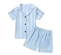 Generisch 2026 - Haut rayé à manches courtes - T-shirt et short - Tenue décontractée - Vêtements d'été pour tout-petits, bleu, 1-2 ans