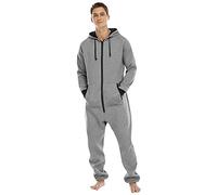 Generisch 2026 Herren LangÄrmel Schlafanzug Reißverschluss V Ausschnitt Kapuzenpulli Strumpfhose hochwertig nachts (Grey, XL)
