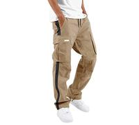 Generisch 2026 - Hommes Quatre Saisons Route Loisirs Sport Poche Pied Bouche Casquette Corde Taille Lacets Patchwork Bande Standard Tissé Cargo Pantalon Vélo, kaki, L
