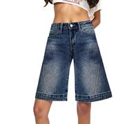 Generisch 2026 Jean cinq points bleu haut ample skinny polyvalent jambe droite mi-longue, bleu, L