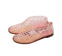 Generisch 2026 Jelly Mesh Ballerines de ballet pour femme et adulte Sandales creuses transparentes en gelée Sandales de plage à talon bas Chaussures d'été confortables à enfiler, Rose, 41 EU Large