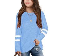 Generisch 2026 Jeunes Filles Tunique Hauts Col Rond Doux Rayé Manches Longues Pull Décontracté Confortable Sweat Femme Haut Dentelle Manches Longues, bleu, 10-11 ans