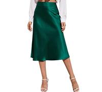 Generisch 2026 - Jupe midi taille haute pour femme, robe en satin solide, fermeture éclair, jupes d'été élégantes avec laçage sur la, vert, XS
