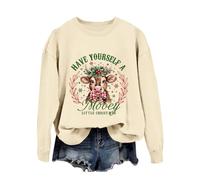 Generisch 2026 Kuh Weihnachten Mädchenhaft Urlaub Western Print Sweatshirt, beige, L