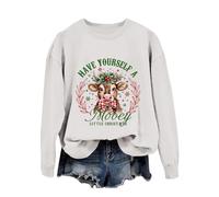 Generisch 2026 Kuh Weihnachten Mädchenhaft Urlaub Western Print Sweatshirt, Blanc, L