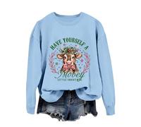 Generisch 2026 Kuh Weihnachten Mädchenhaft Urlaub Western Print Sweatshirt, Bleu azur, XL