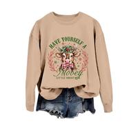Generisch 2026 Kuh Weihnachten Mädchenhaft Urlaub Western Print Sweatshirt, Kaki, XXL
