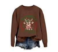 Generisch 2026 Kuh Weihnachten Mädchenhaft Urlaub Western Print Sweatshirt, Marron, XXL