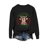Generisch 2026 Kuh Weihnachten Mädchenhaft Urlaub Western Print Sweatshirt, Noir (Schwarz), M