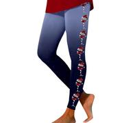Generisch 2026 - Legging d'entraînement pour femme, imprimé de Noël, pantalon bloc de couleurs, leggings doux et extensibles avec chaîne esclave, bleu, S