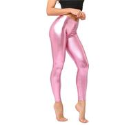 Generisch 2026 Leggings pour femme couleur bonbon brillant avec cuir synthétique métallisé pantalon vert clair pour femme, Rose, M