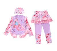 Generisch 2026 Maillot de bain 2 pièces à manches longues pour fille avec culotte à volants Protection solaire pour tout-petits et adolescents, Lila2., 8-9 ans