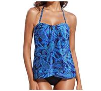 Generisch 2026 Maillot de bain pour femme imprimé carré avec coins tankini, bleu, M