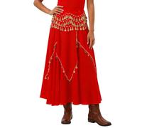 Generisch 2026 Modischer, lässiger Chiffon-Midirock für Damen zum Tanzen (Red, One Size)