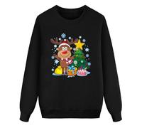 Generisch 2026 Modischer, weihnachtlicher Langarmpullover mit Buchstaben-Aufdruck, lässig, leichte Sweatshirt-Bluse, Passendes Familien-Outfit, Noir (Schwarz), XXL