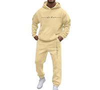 Generisch 2026 Nouveau Hommes Décontracté Uni Deux Pièces Combinaison de Sport avec Poche Manches Raglan Hoodies Cordon de Serrage Ensemble Pantalon Polaire, beige, L