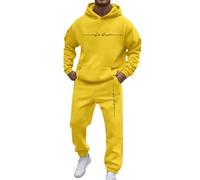 Generisch 2026 Nouveau Hommes Décontracté Uni Deux Pièces Combinaison de Sport avec Poche Manches Raglan Hoodies Cordon de Serrage Ensemble Pantalon Polaire, jaune, L