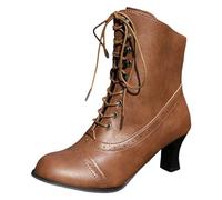 Generisch 2026 Nouveau Talon Haut Grande Taille Bottes Femme Style Britannique Talon Épais Bottes Courtes Bottes de Moto Mollet Moyen Bottes de Moto pour Femmes Bottes, marron, 41 EU