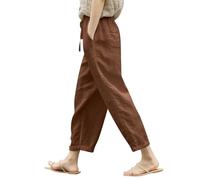 Generisch 2026 Nouveautés Pantalons Décontractés pour Femmes Coton Lin Pantalon Ample Poche Élastique Large Pantalon Littéraire Couleur Unie Décontracté Neuvième Pantalon, kaki, 3XL