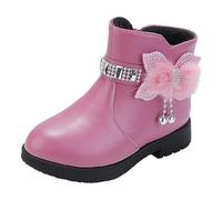 Generisch 2026 Nouvelles chaussures pour enfants, talon épais, bottes courtes, bottes chaudes en cuir, nœud bébé, chaussures mignonnes en coton, bottes chaudes, lilas, 28.5 EU