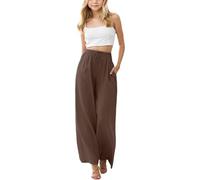 Generisch 2026 - Pantalon de plage ample à jambes larges pour l'été pour filles en couleur unie avec motif floral et poches - Pantalon pour enfant 140 filles, marron, 8-9 ans