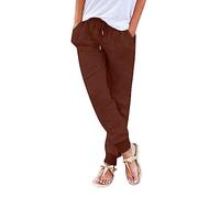 Generisch 2026 - Pantalon multicolore pour femme en coton lavé avec taille élastique décontractée poches pour femme en velours, rouge, L