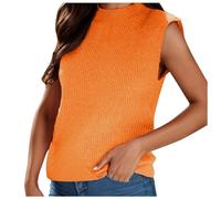 Generisch 2026 Pull en tricot à col montant sans manches tendance pour l'été, Orange, S