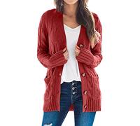 Generisch 2026 - Pull Femme Manches Ouvertes Tricot Boho Long Patchwork Manteau Cardigan Poches Pull Avant Étole Mousseline, rouge, M