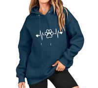 Generisch 2026 Pull pour femme avec empreinte de pied de chat imprimé ondes radio Sweat-shirt tendance pour couples sans cordon de serrage Style décontracté confortable, Bu2, S