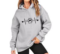 Generisch 2026 Pull pour femme avec empreinte de pied de chat imprimé ondes radio Sweat-shirt tendance pour couples sans cordon de serrage Style décontracté confortable, gris, XXL