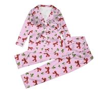 Generisch 2026 Pyjama-Set Satin-Seide mit Knopfleiste, Einfarbig, zweiteilig, passende Nachtwäsche für Die Familie, Loungewear, langärmelige Nachtwäsche Seide für Kinder, lilas, 11-12 años