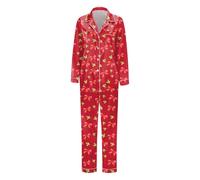 Generisch 2026 Pyjama-Set Satin-Seide mit Knopfleiste, Einfarbig, zweiteilig, passende Nachtwäsche für Die Familie, Loungewear, langärmelige Nachtwäsche Seide für Mama, Rose vif, L